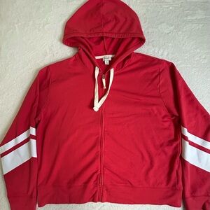 J. Crew Women's Sweater Size XL Red Full Zip Hooded Lightweight